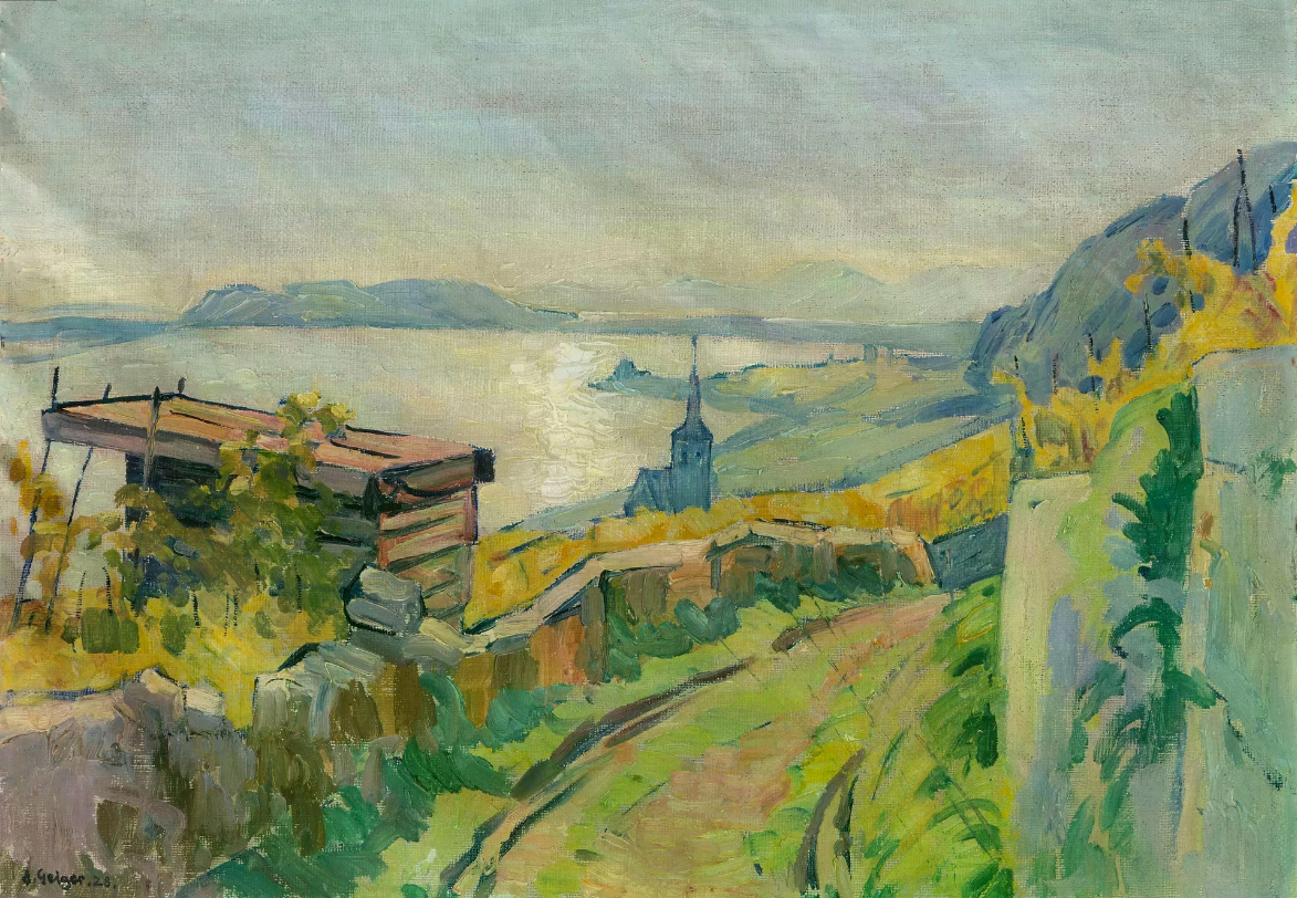 Vue sur le lac de Bienne et l'église de Gléresse