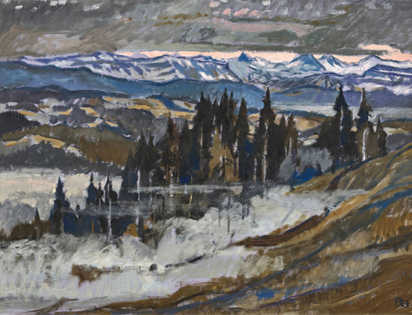 Paysage d'automne avec la chaîne des Alpes