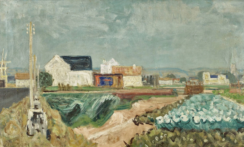 Paysage de champs en bordure de localité