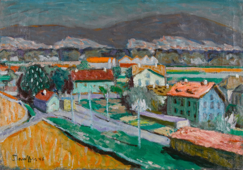 Paysage estival avec maisons, 1946
