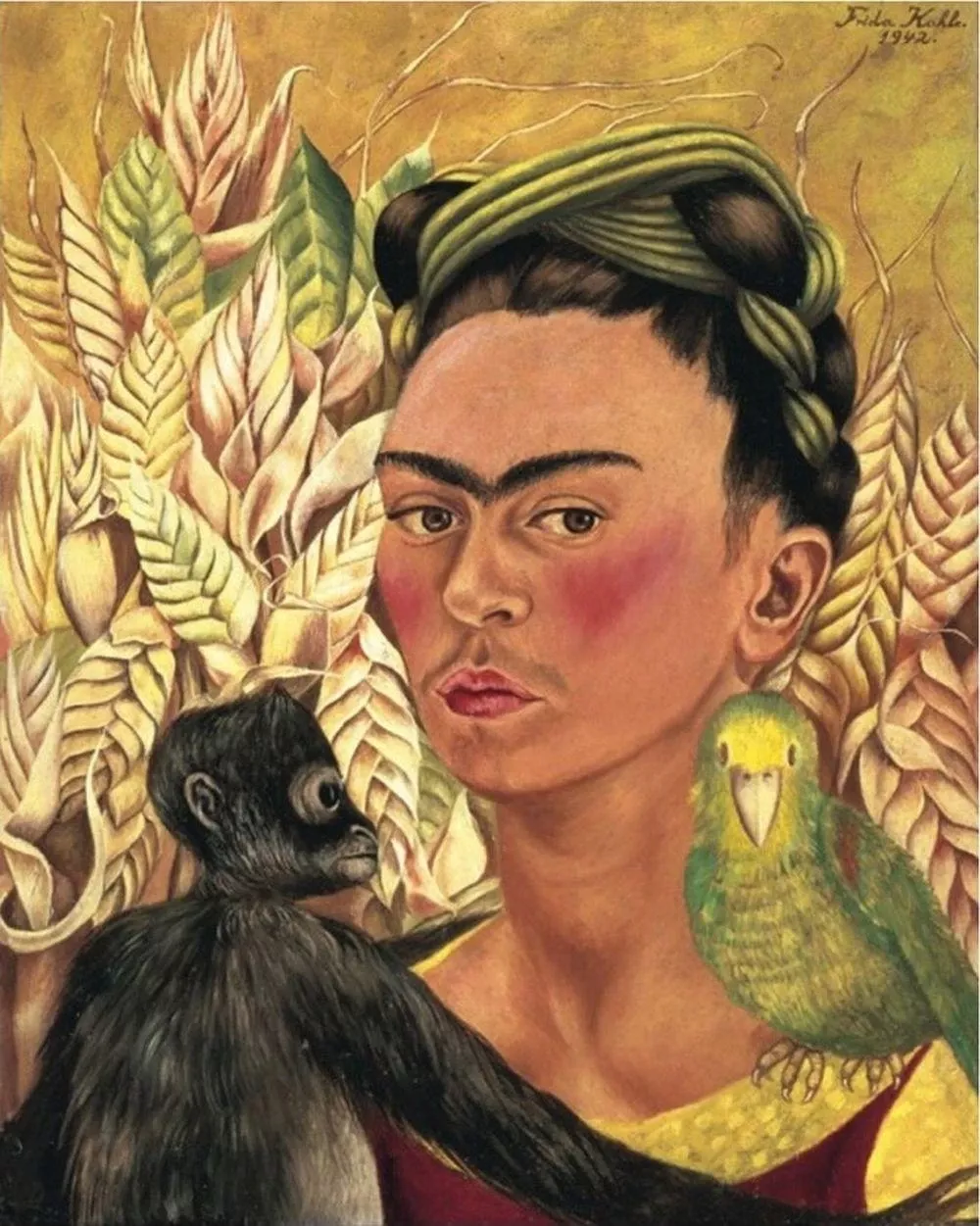 Autoportrait avec un singe et un perroquet, 1942