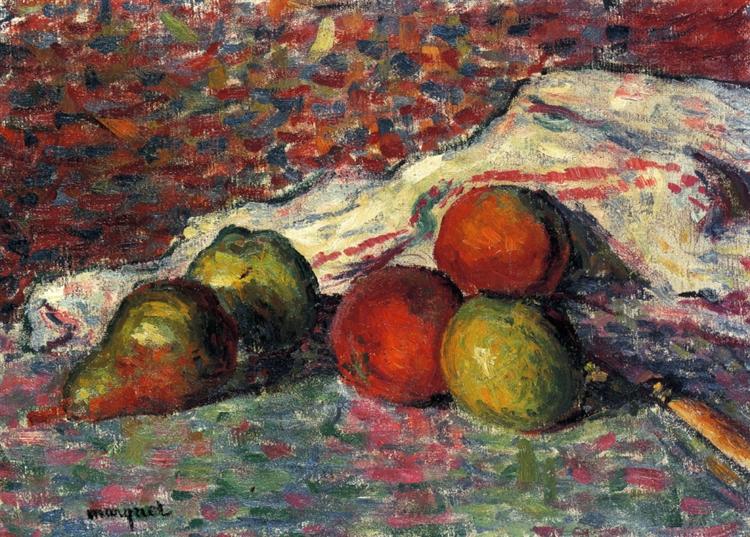 Fruit, couteau et serviette