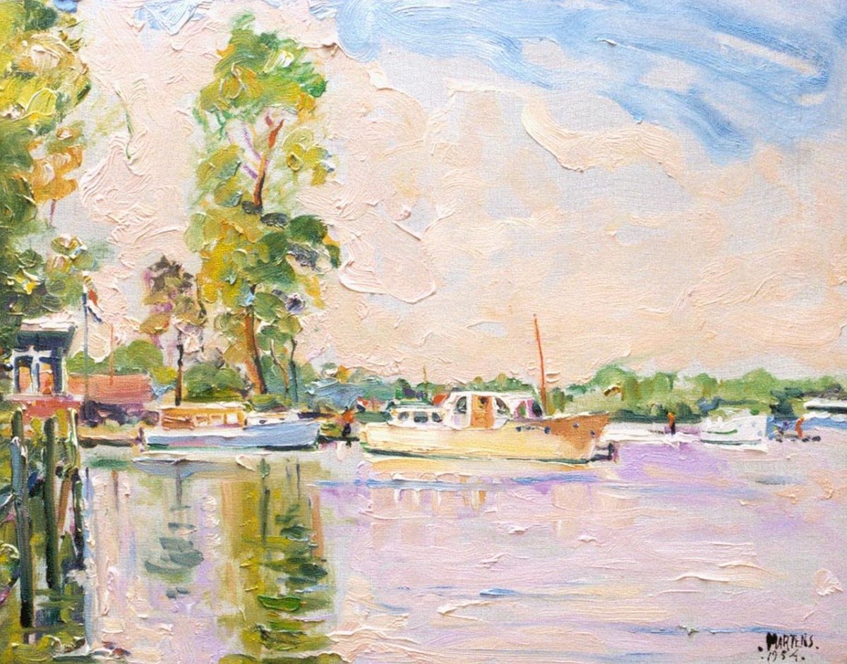 Vue du lac Paterwolde - huile sur toile 40,2 x 50,2 cm, signé en bas à droite et daté de 1954