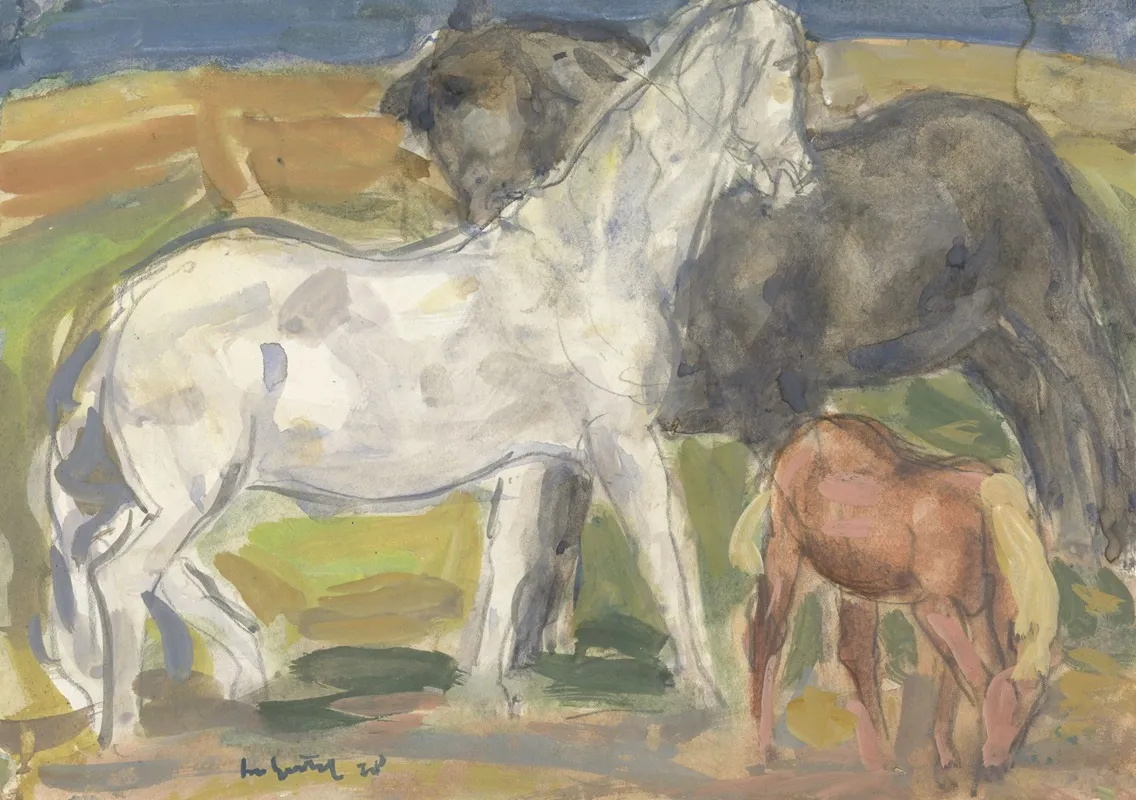 Trois chevaux dans un paysage (1918)
