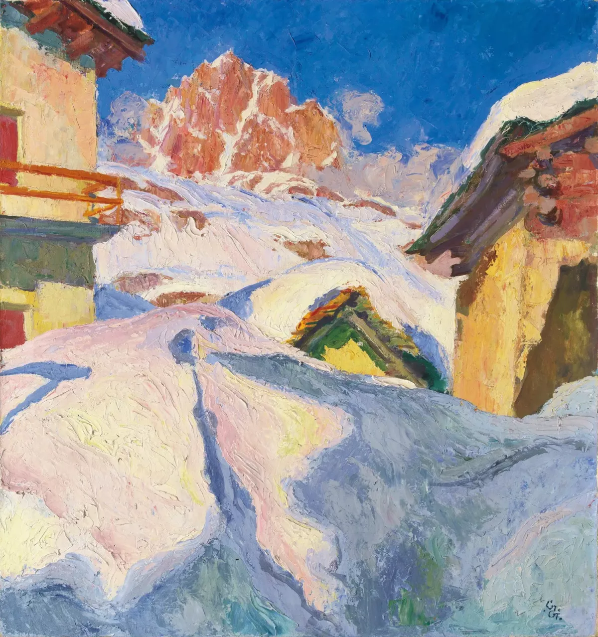 Capolago en hiver avec vue sur le Piz Lagrev, 1928 