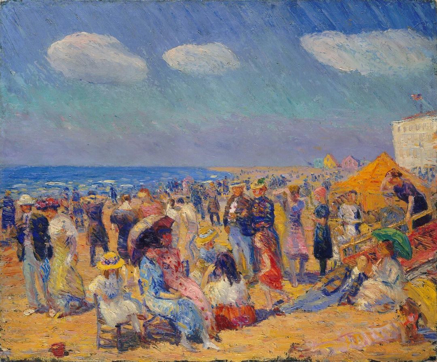 Foule au bord de la mer, environ 1910
