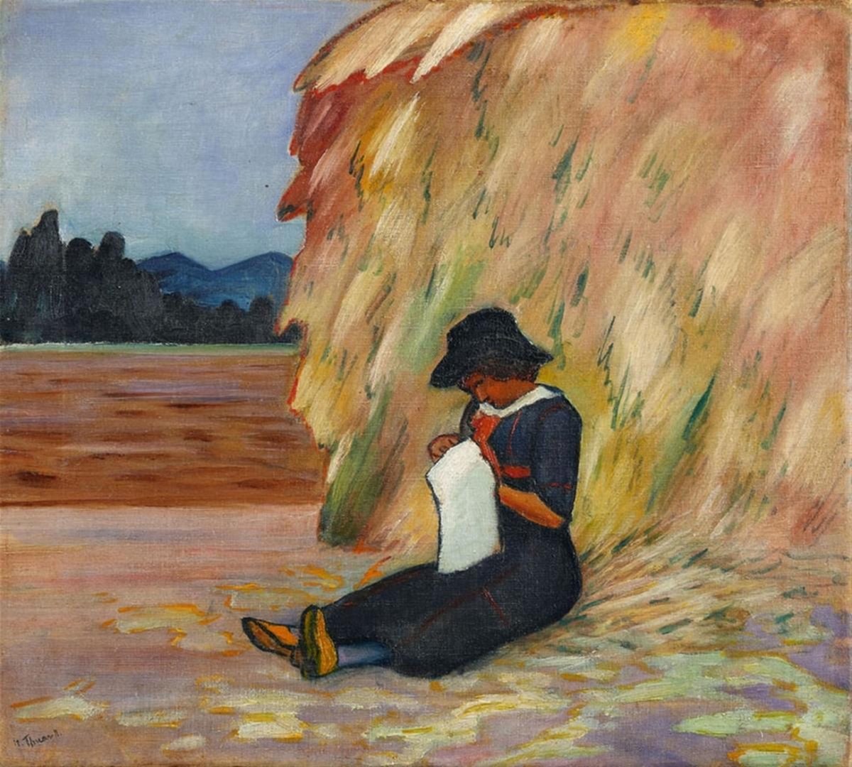 Grete devant une meule de foin, 1911