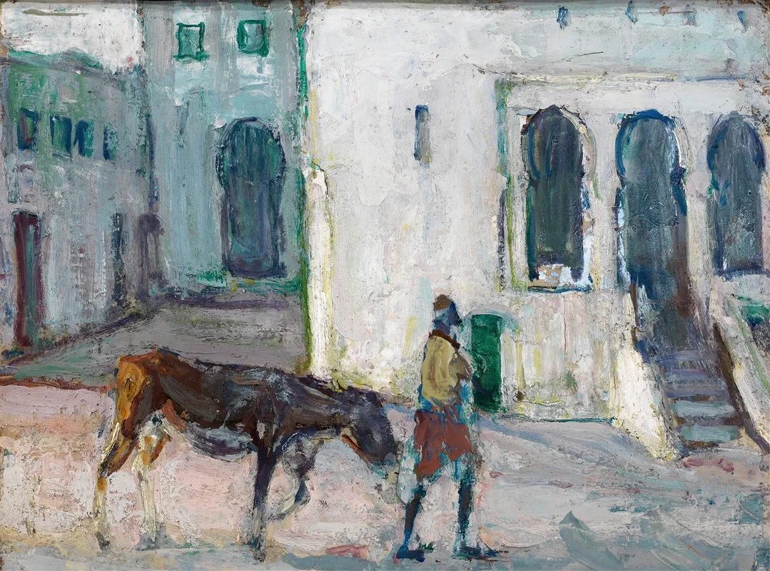 Scène de rue, Tanger (homme menant un veau) (vers 1910)