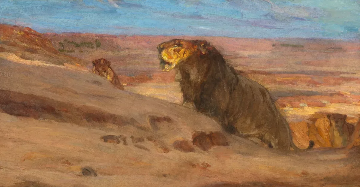 Lions dans le désert (vers 1897-1900)
