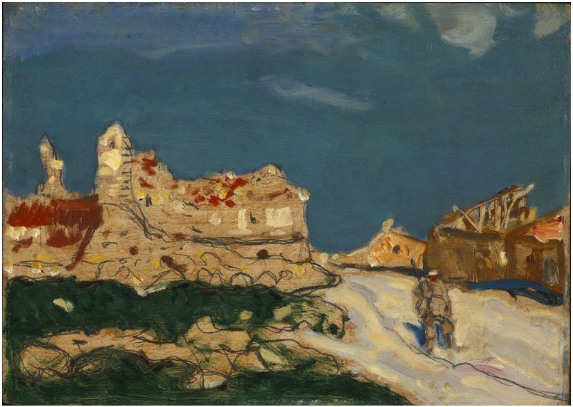 Scène de guerre, 1918 - Huile et mine de plomb sur bois, 23.5 x 33 cm