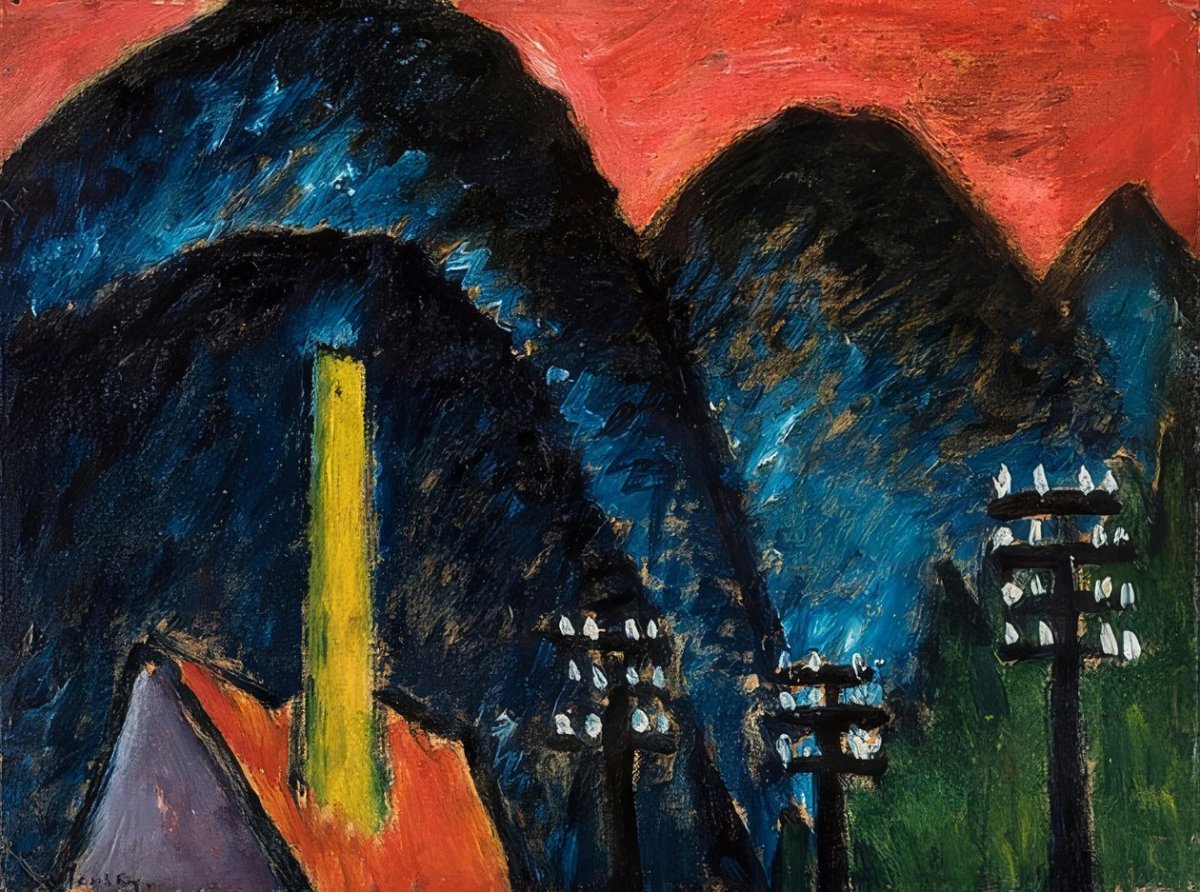 Montagnes bleues (paysage avec une cheminée jaune) 1912