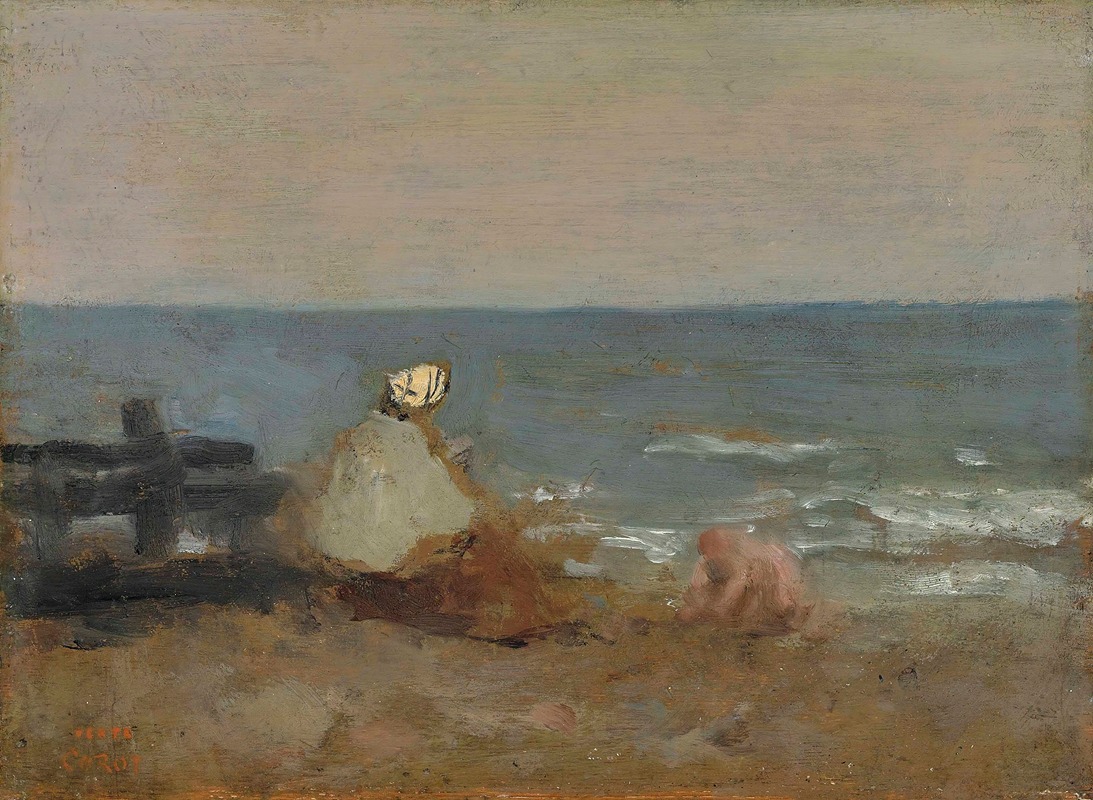 Femme et enfant au bord de la mer, Étretat (1865)