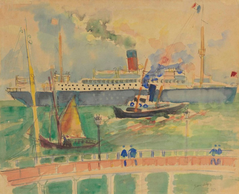 Paquebot sortant du port du Havre, 1930