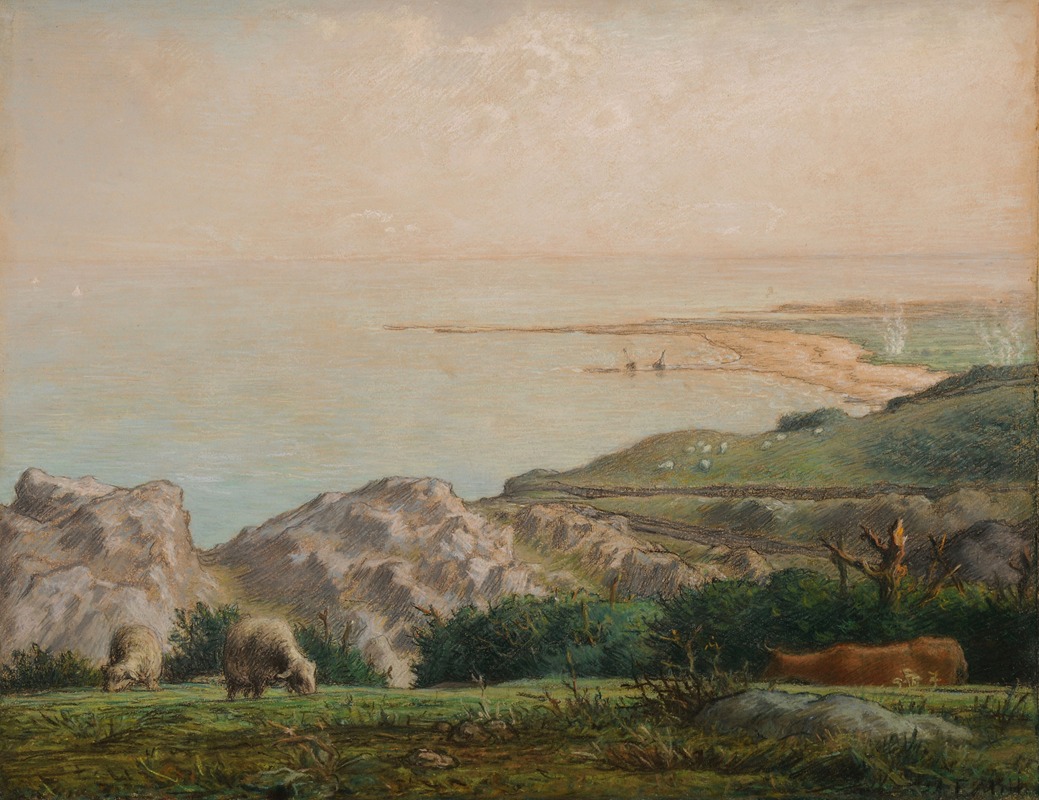 La mer vue du haut de la falaise de Landemer (1870)
