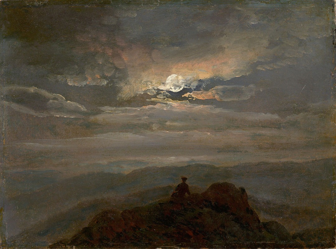Paysage au clair de lune (Vagabond au sommet d'une montagne) (1823)