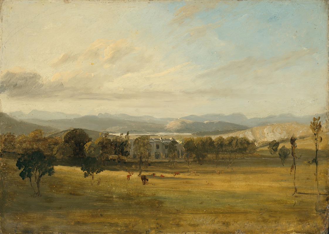 Croquis de Leighton Hall, Lancashire, avec les collines du Lake District au-delà