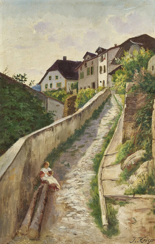Chemin escarpé avec enfant assis
