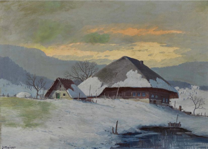 Ferme dans une ambiance de soirée hivernale