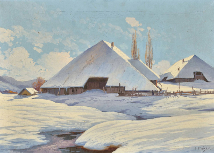 Paysage villageois de l'Emmental un jour d'hiver ensoleillé