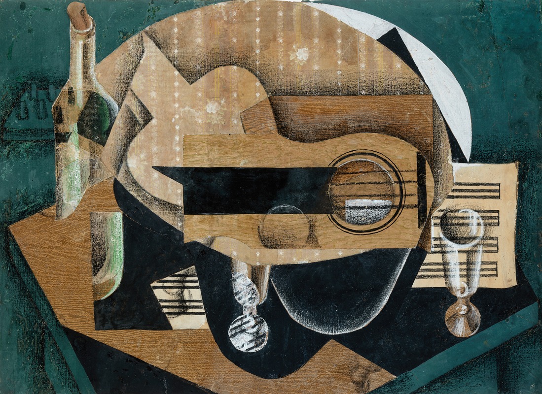 Une guitare, des verres et une bouteille (1913)