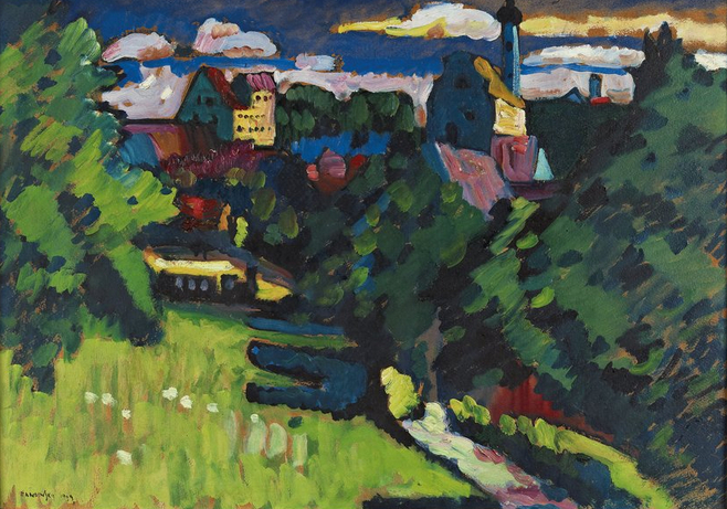 Murnau - Vue avec le château, l'église et le chemin de fer 