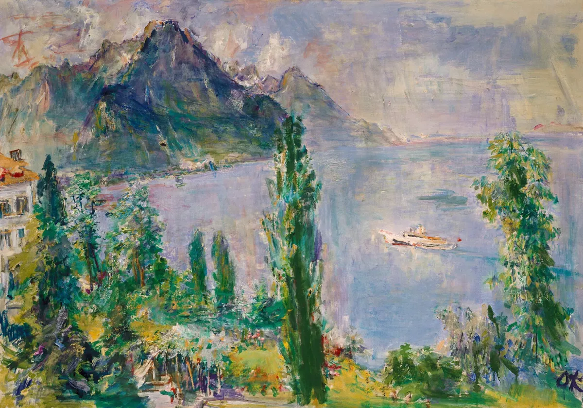 Lac Léman avec bateau à vapeur, 1957 (juin)