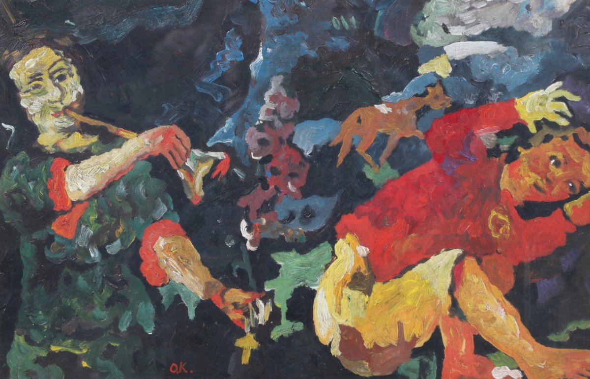 Peinture expressionniste de 2 garçons