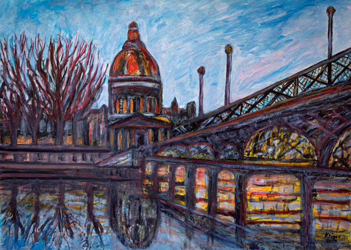 Le pont des Arts à la nuit tombante en hiver - Réf. CS1223