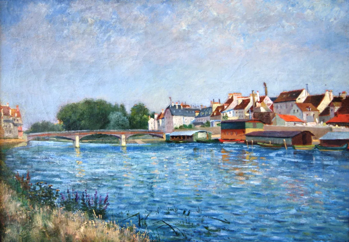 La Marne et les bateaux lavoirs à Lagny, 1885