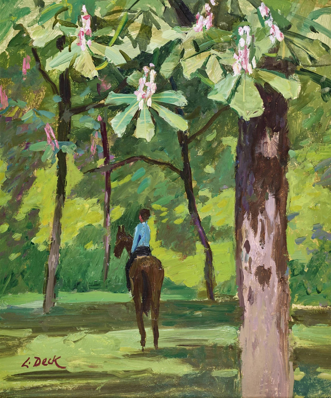 Cavalier dans le parc - huile sur carton à peindre, 44,5x36 cm
