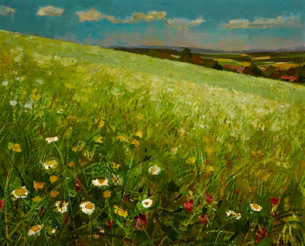 Prairie de printemps - Huile sur Pavatex, 63 cm x 78 cm