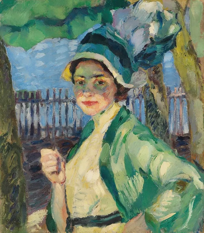 Portrait d'une dame sous un parapluie vert (Frieda Blell) (1911)