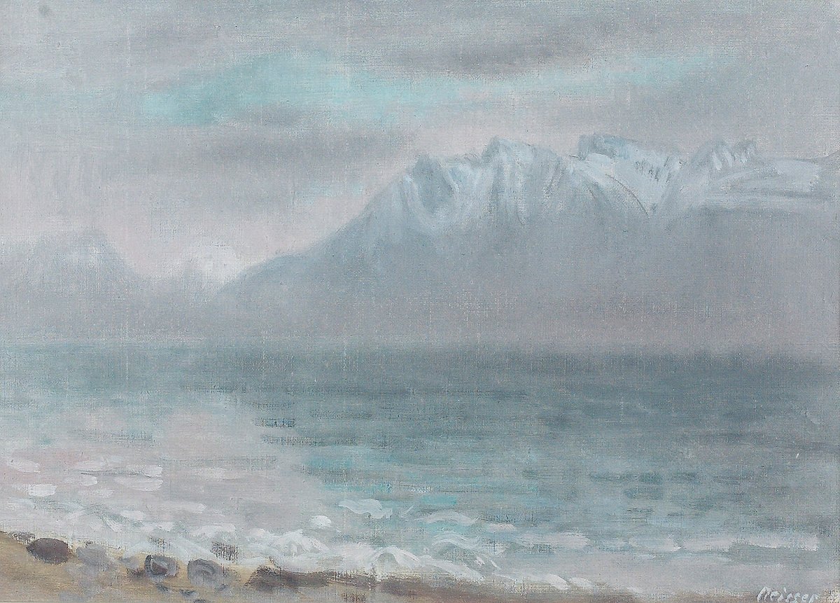 Le lac Léman en hiver avec la Dent d'Oche enneigée