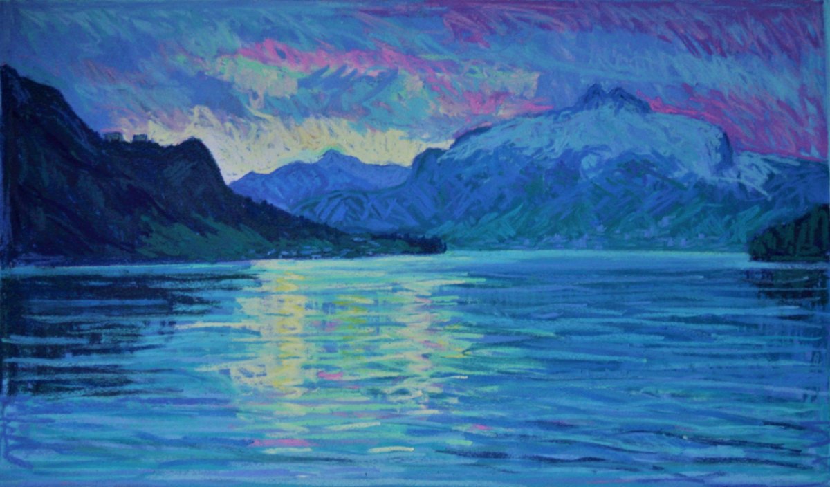 Ambiance d'après-midi au bord du lac près de Weggis, pastel 2018