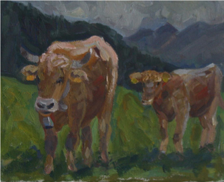 Deux vaches, huile sur toile