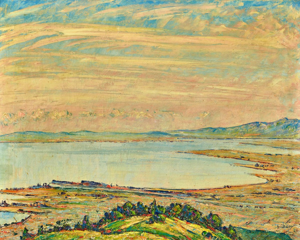 Paysage du Seeland, huile sur toile, 57,5 x 72,5 cm, 1955