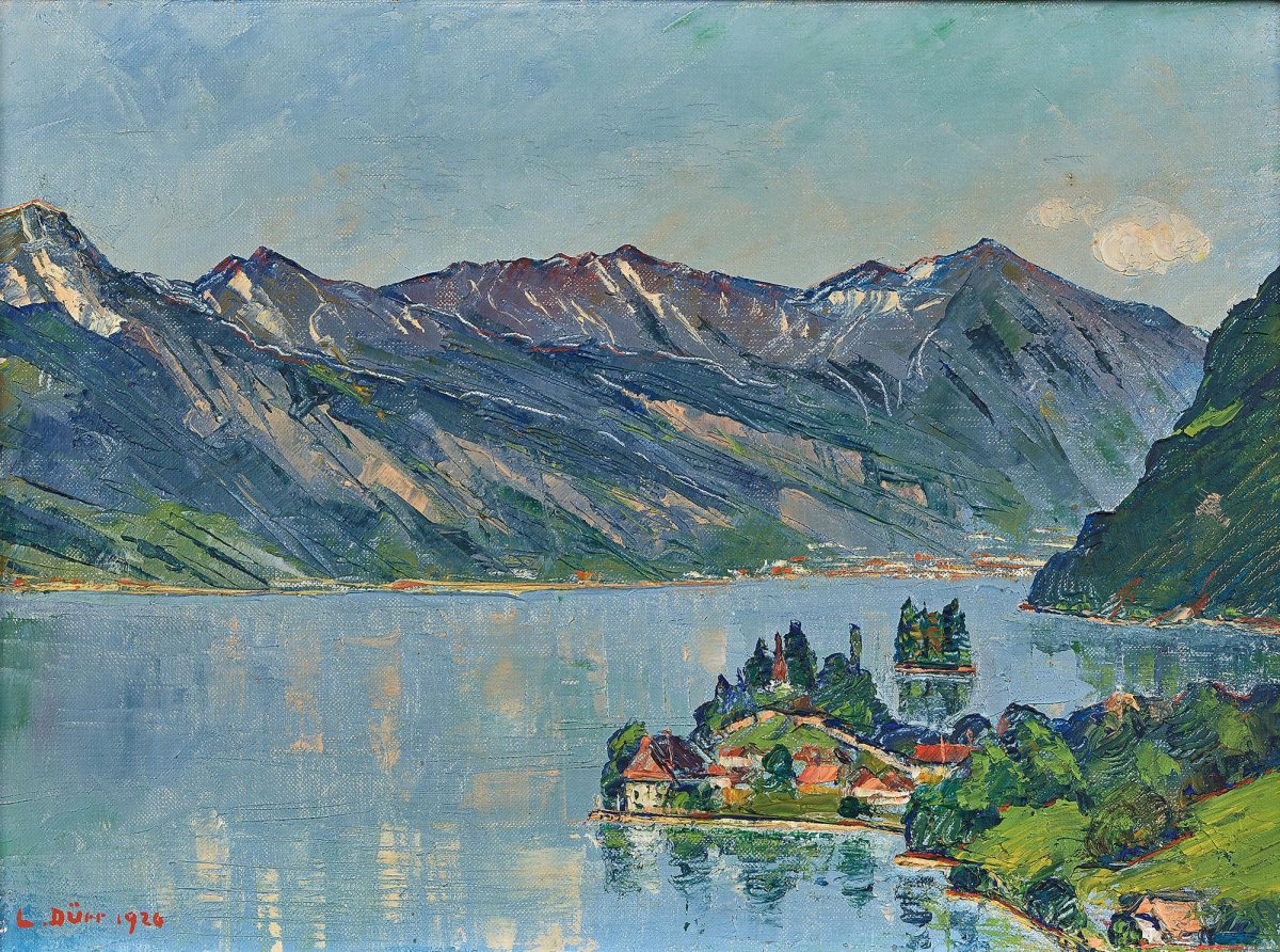Vue sur Iseltwald au bord du lac de Brienz, huile sur toile, 30,5 x 41,5 cm, 1924
