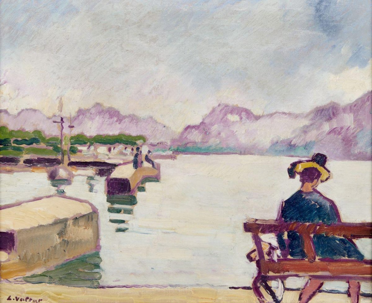 Le lac du Bourget femme assise sur un banc 1939