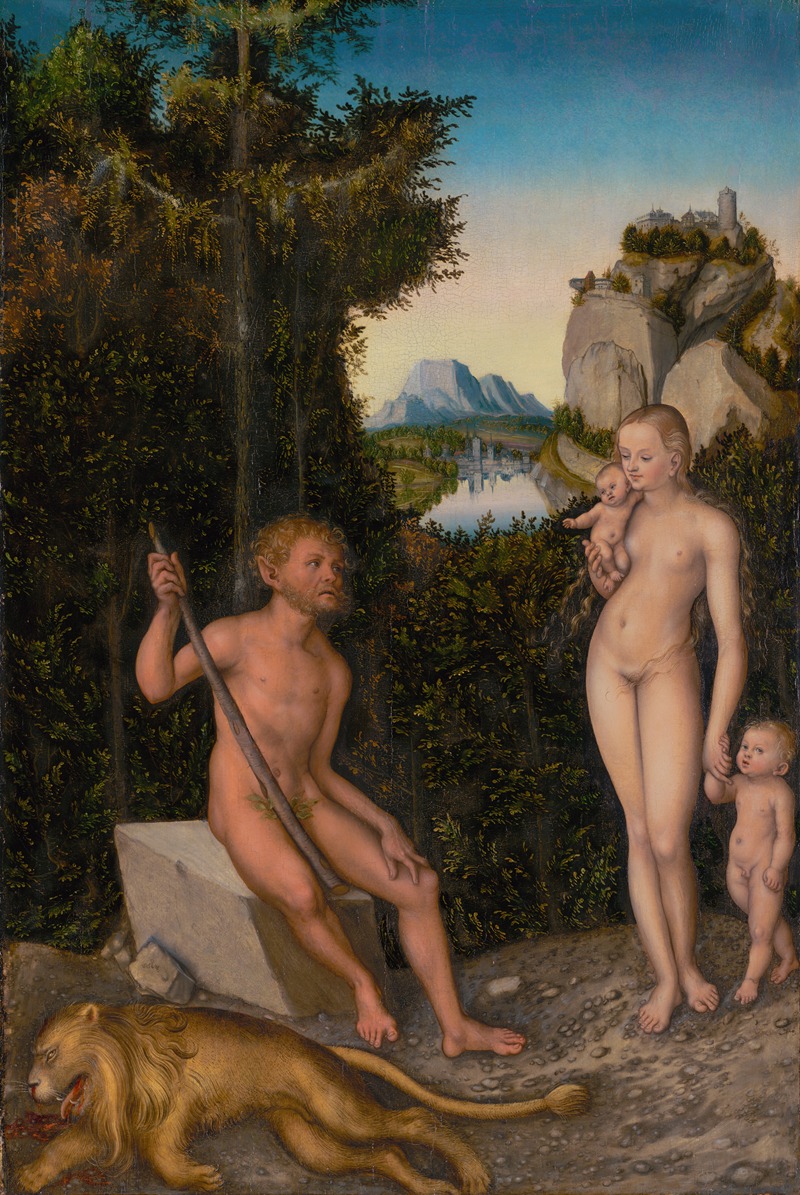 Un faune et sa famille avec un lion tué (vers 1526)
