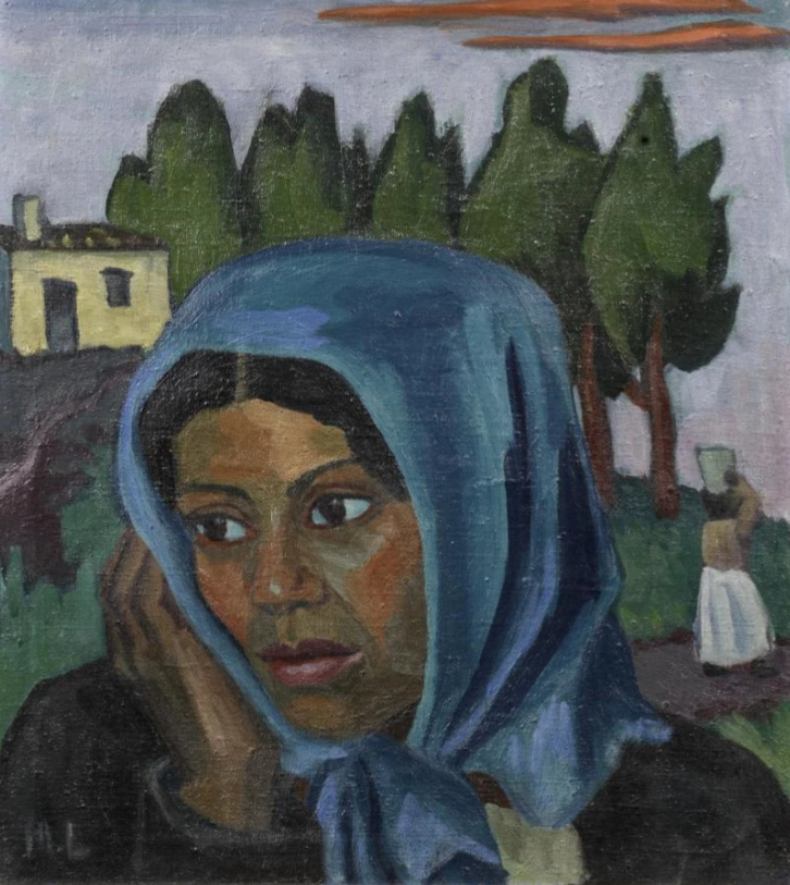 Femme de couleur avec cottage
