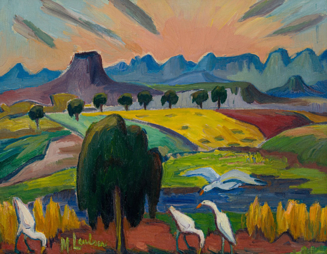 Paysage avec arbre et oiseaux