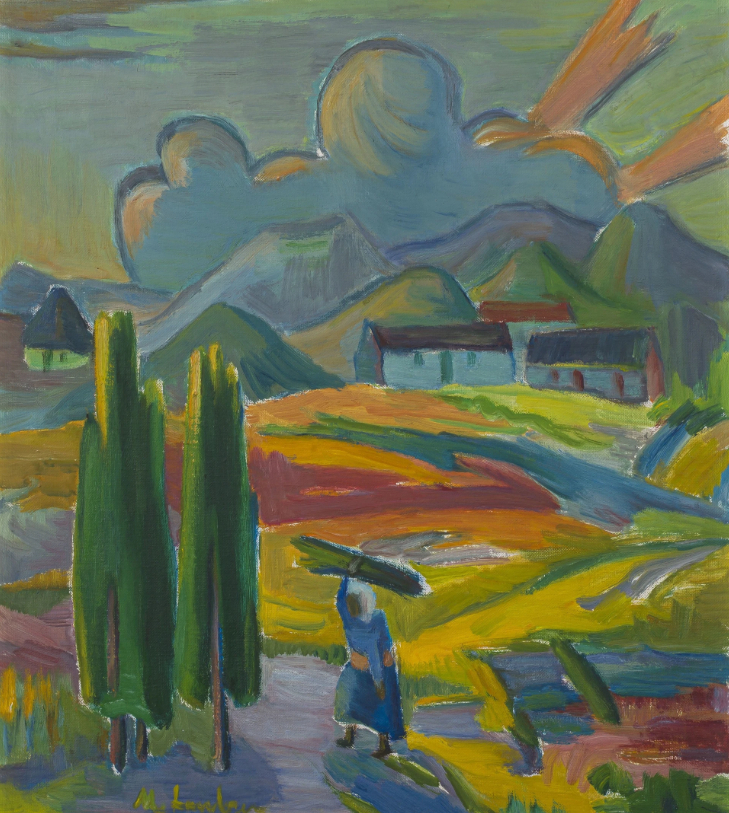 Paysage avec femme portant un fardeau
