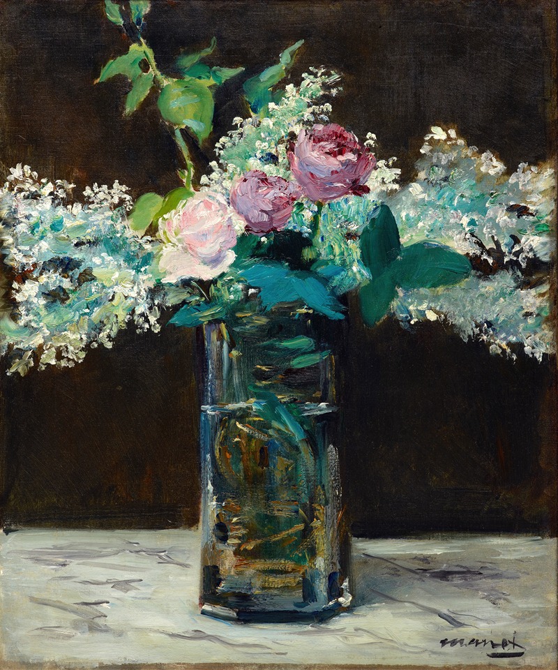 Vase de lilas blancs et de roses (1883)