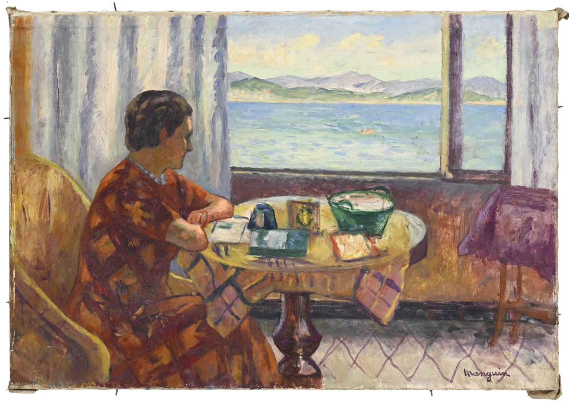 Odette devant la mer dans l'atelier de l'Oustalet, été 1938