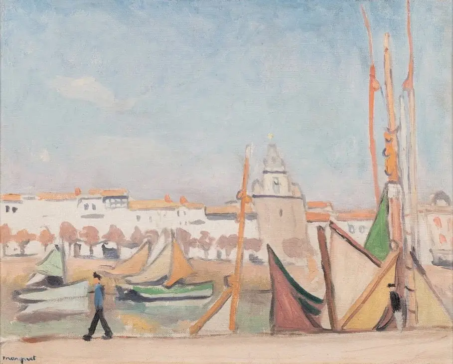 Albert Marquet, La Rochelle, la porte de la Grosse Horloge vue du quai, 1920 Huile sur carton 33 x 41 cm