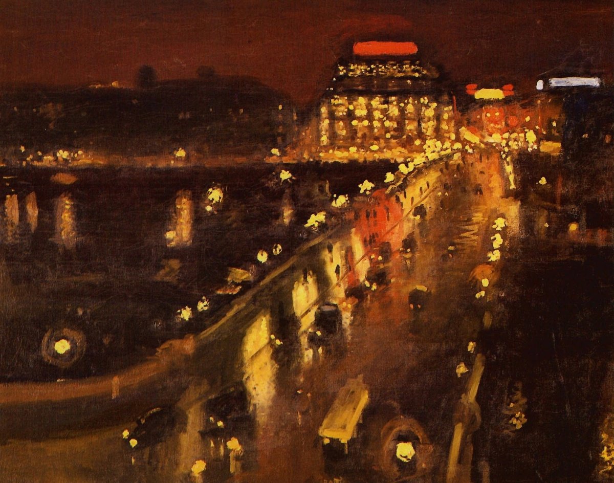 Le Pont-Neuf et la Samaritaine de nuit - Huile sur toile, 82,5 × 100,5 cm
