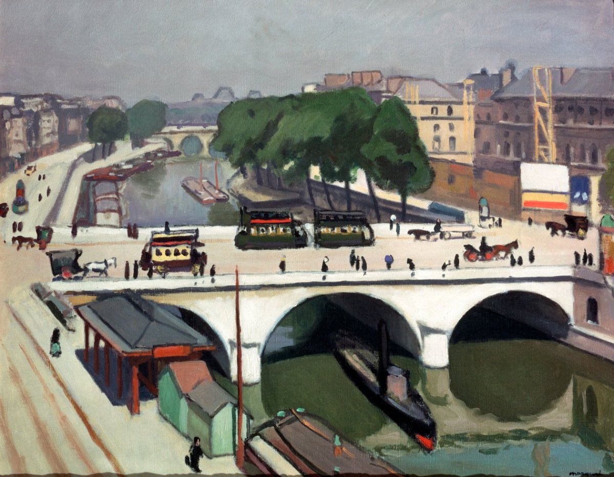 Pont Saint-Michel à Paris, quai des Grands Augustins, 1908
