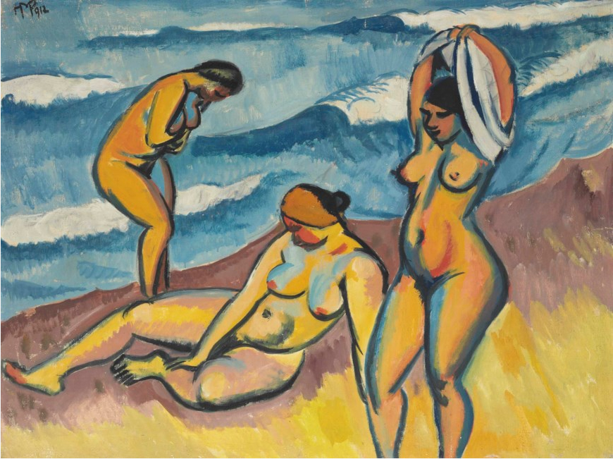 Trois femmes se baignant au bord de la mer