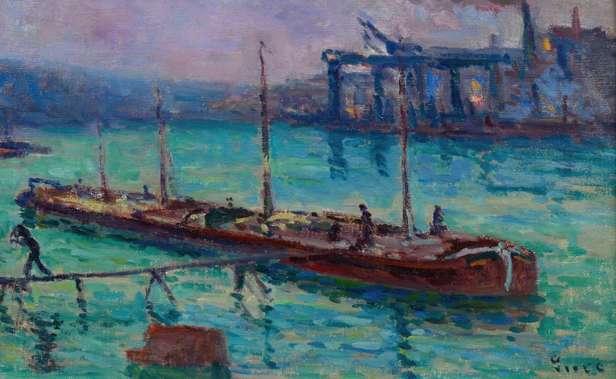Péniche au bord de la Seine (environ 1910)