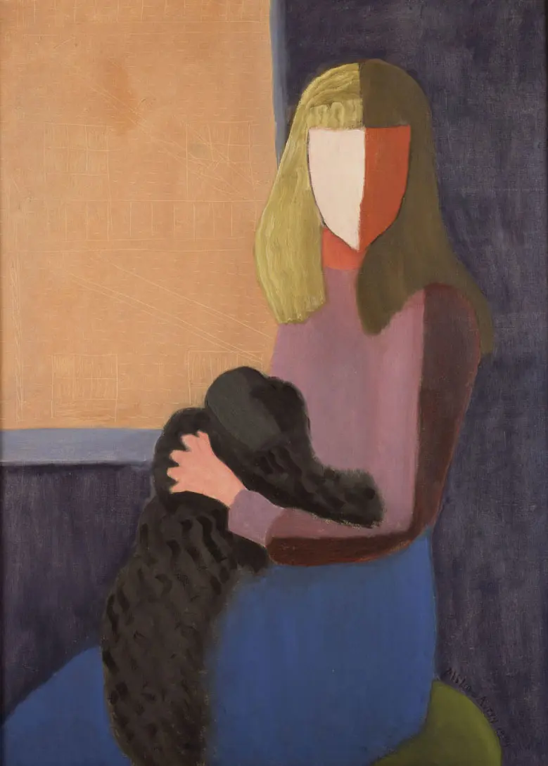 Fille assise avec un chien, 1944